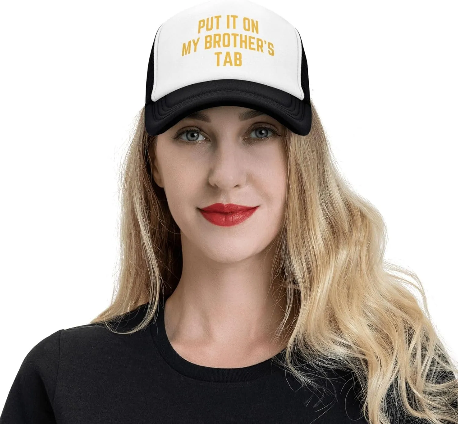 Put It On My Brother's Tab Hat Birthday Trucker Hat Baseball Cap Women Men Dad Hat Black