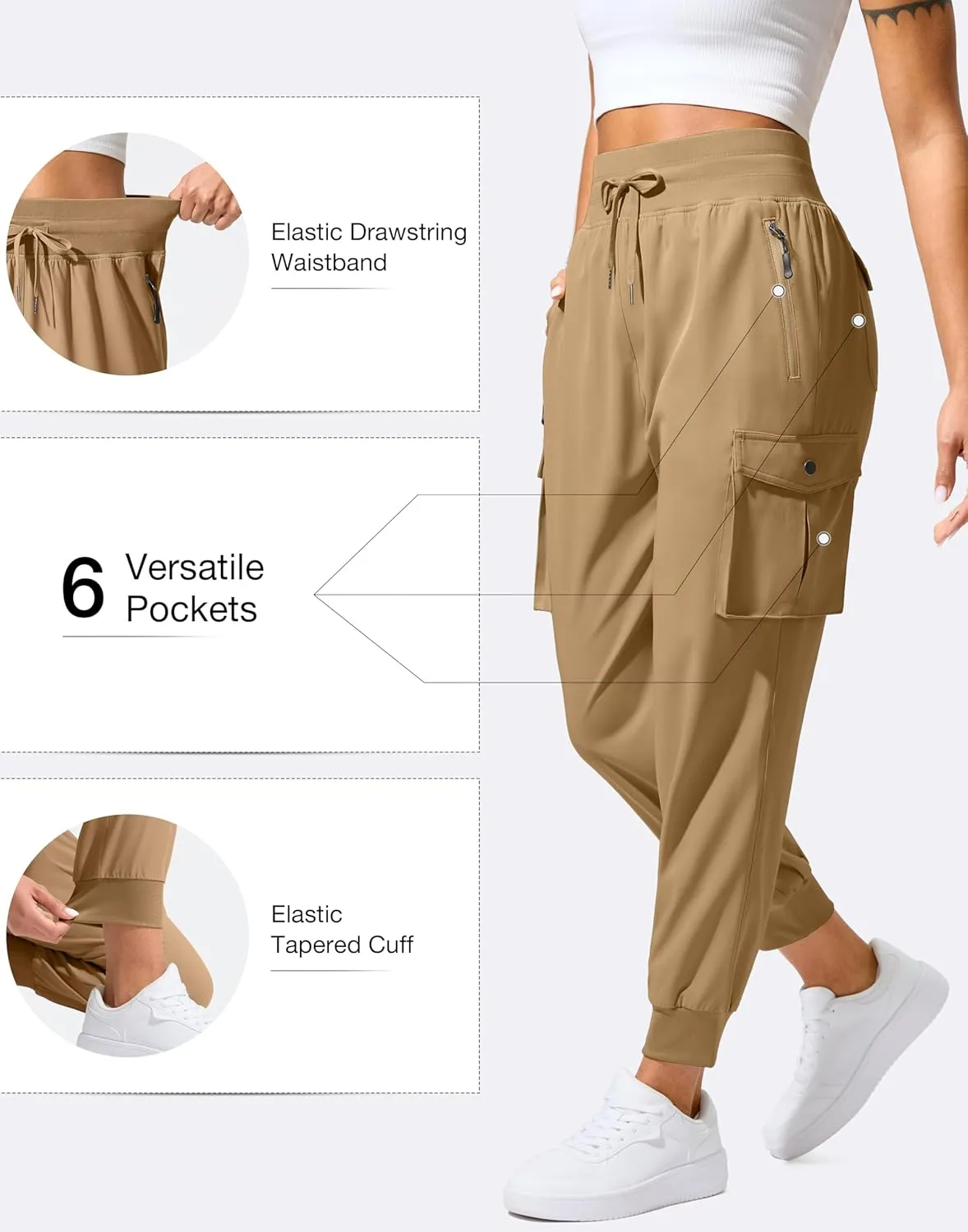 SANTINY Women's Cargo Pants with 6 Pockets Lightweight Quick Dry Travel Hiking Pants Casual Summer Joggers