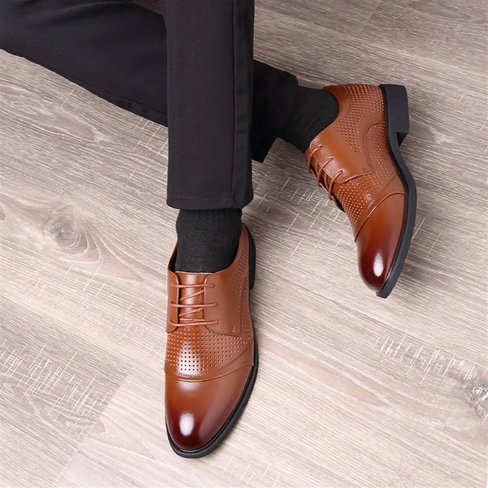 Shoes Dress Oxford for Mens Men Business Formal Dress Shoes Breathable Fashion Oxford Shoes Leather Shoes Lace-Up Brown Black Large Size Non Slip Anti-Slip Block Heel Low Top Outdoor