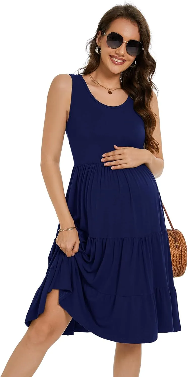 Smallshow Women's Maternity Dress Sleeveless Ruffle Tank Pregnancy Clothes