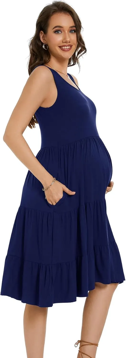 Smallshow Women's Maternity Dress Sleeveless Ruffle Tank Pregnancy Clothes