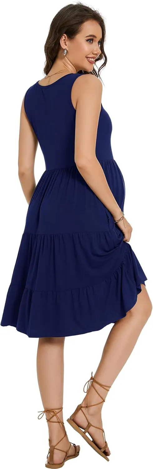 Smallshow Women's Maternity Dress Sleeveless Ruffle Tank Pregnancy Clothes