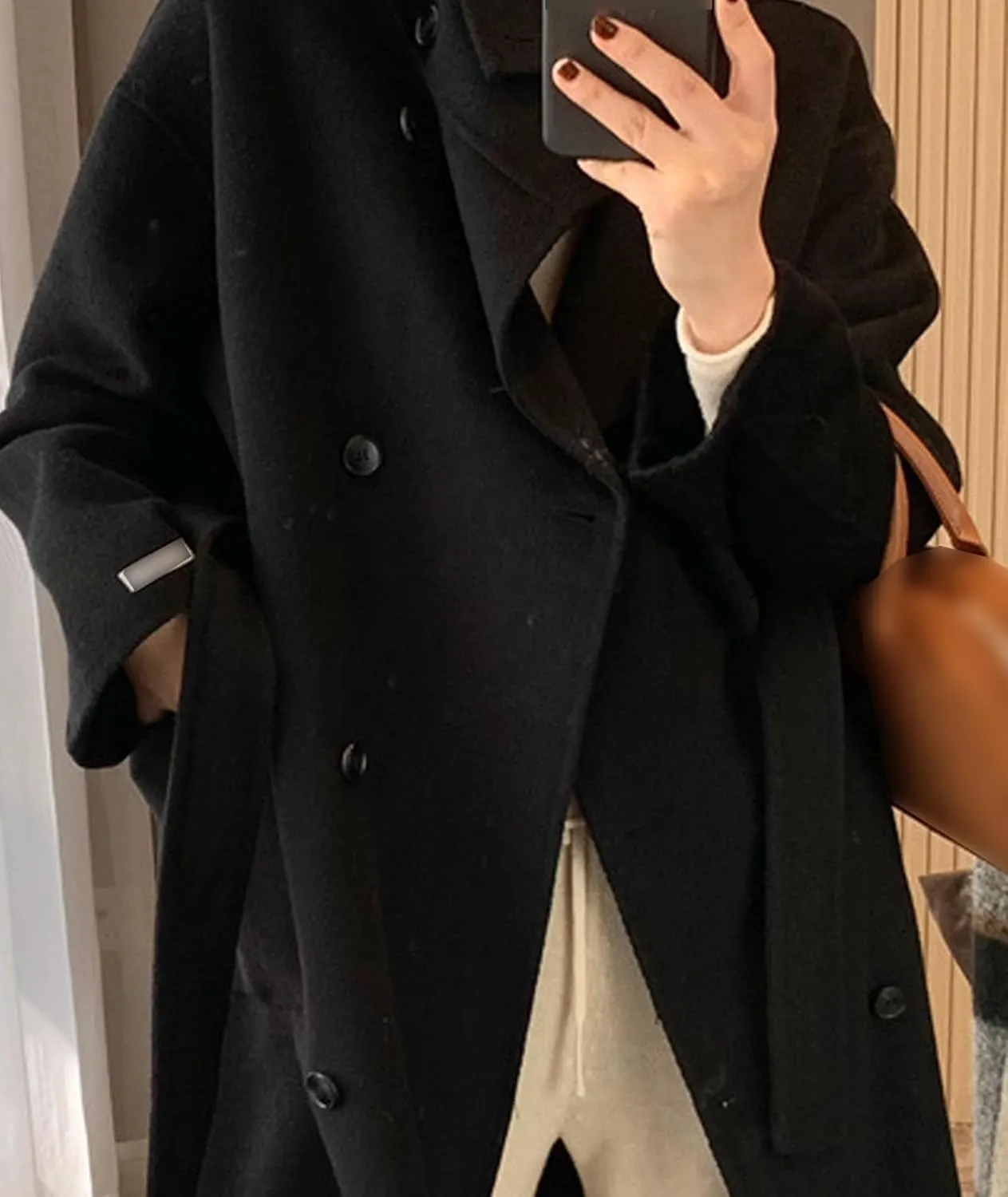 SOMTHRON Women's Winter Trench Coat Wool Blend Double Breasted Stand Collar Belted Jacket Mid Long Pea Coat Overcoat