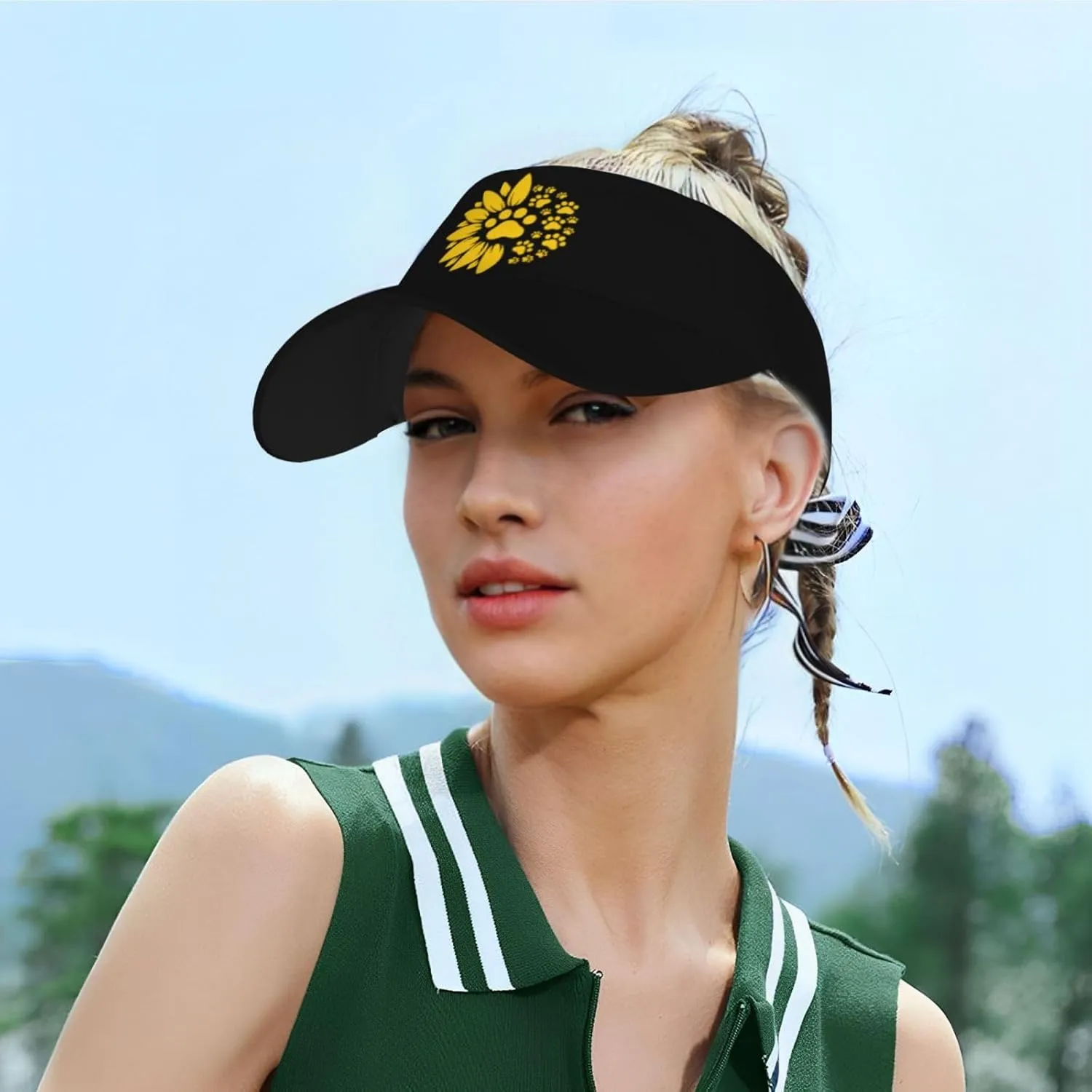 Sunflower Paw Print Sport Sun Visor Hats Ball Caps Adjustable Empty Top Baseball Sun Cap for Men Women