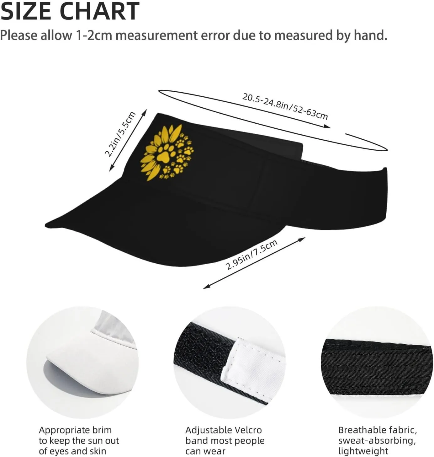 Sunflower Paw Print Sport Sun Visor Hats Ball Caps Adjustable Empty Top Baseball Sun Cap for Men Women