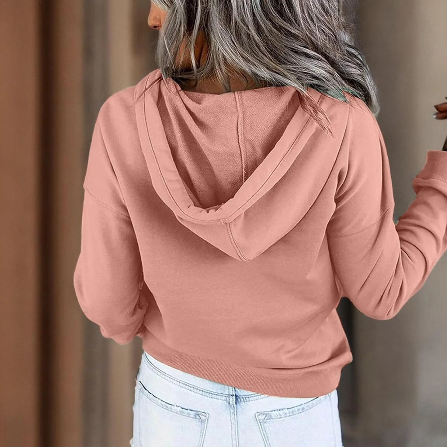 Sweatshirt for Women Fall Women's Casual Hoodies Long Sleeve Solid Lightweight Pullover Tops Loose Sweatshirt with Pocket