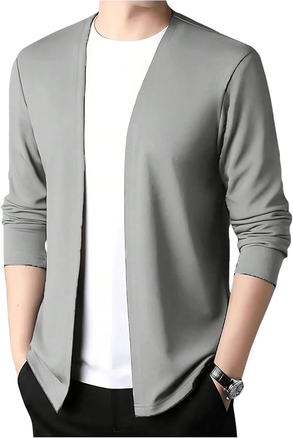SweatyRocks Men's Cardigan Sweaters Lightweight Long Sleeve Open Front Cardigan Outwear