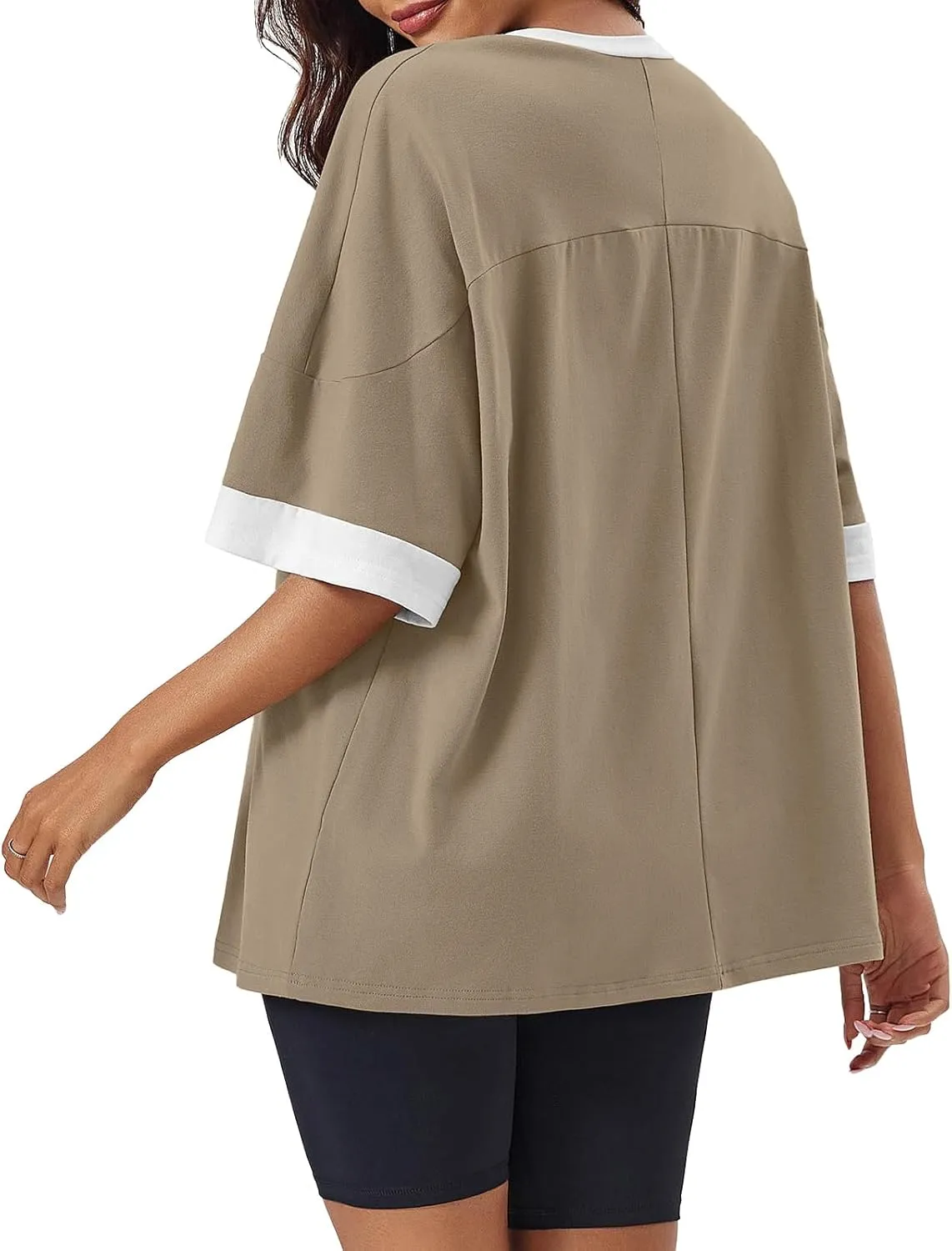 Tankaneo Womens Oversized T Shirts Casual Summer Short Sleeve Color Block Loose Fit Tunic Tops