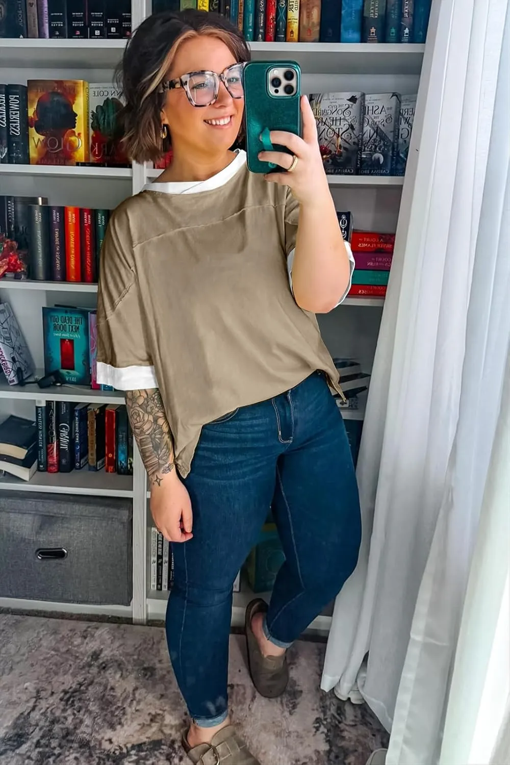 Tankaneo Womens Oversized T Shirts Casual Summer Short Sleeve Color Block Loose Fit Tunic Tops