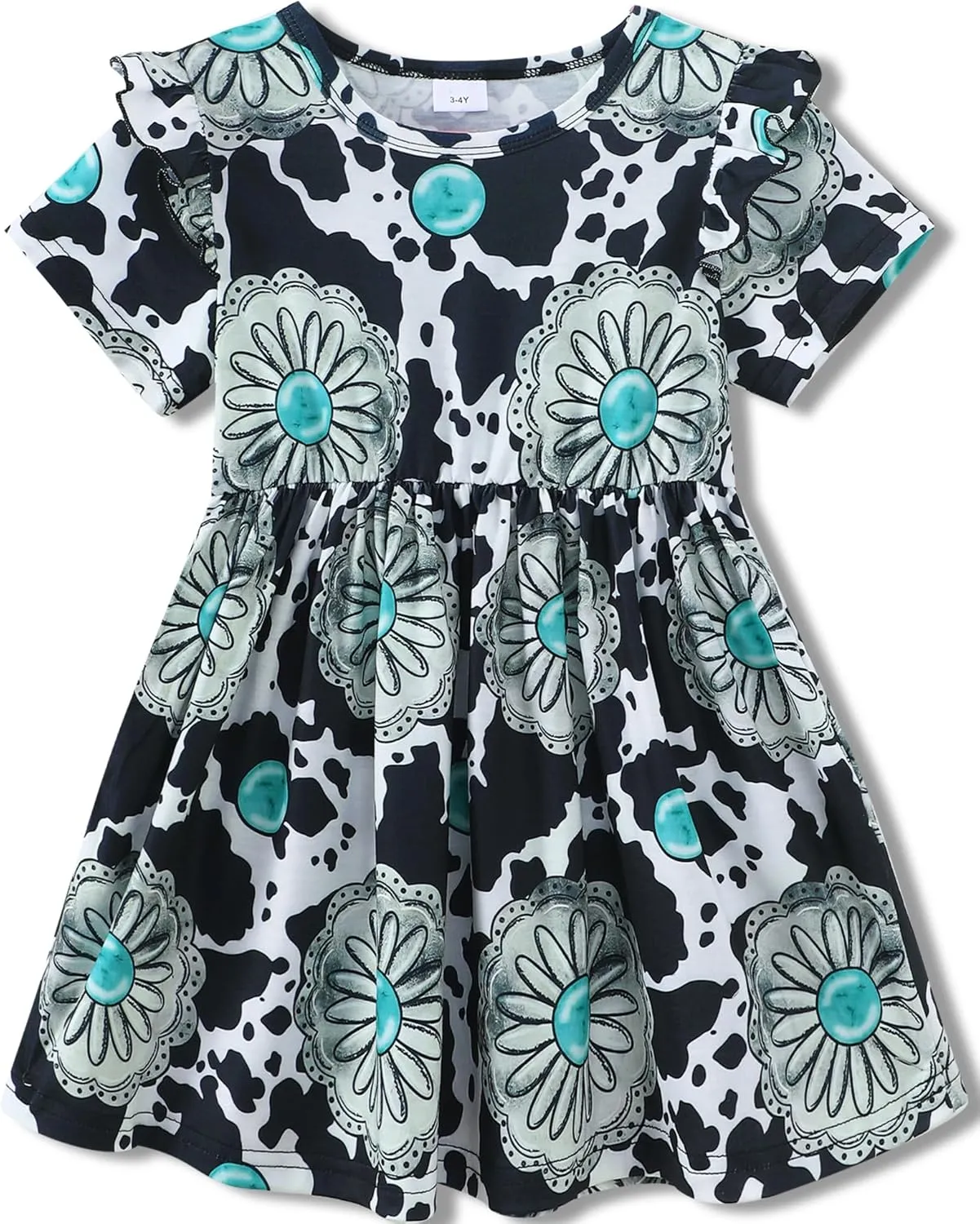 Toddler Girls Cute Print Summer Dresses Little Girl Ruffle Sleeve Twirly Swing Kids Dress with Pockets