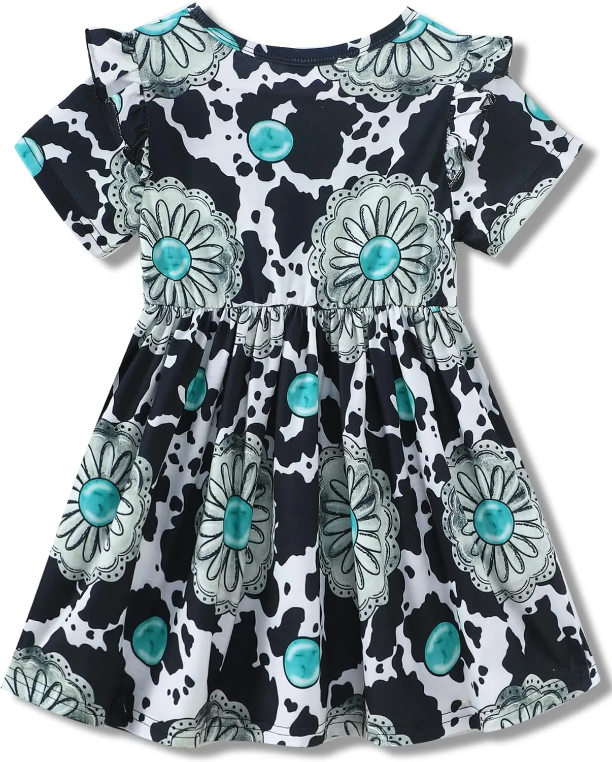 Toddler Girls Cute Print Summer Dresses Little Girl Ruffle Sleeve Twirly Swing Kids Dress with Pockets