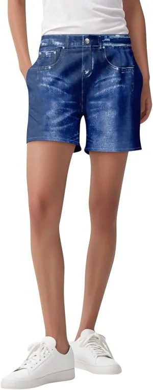 TWGONE Womens Sweatpants Shorts Stretchy High Waisted Denim Printed Bermuda Shorts Sweat Pants That Look Like Jeans