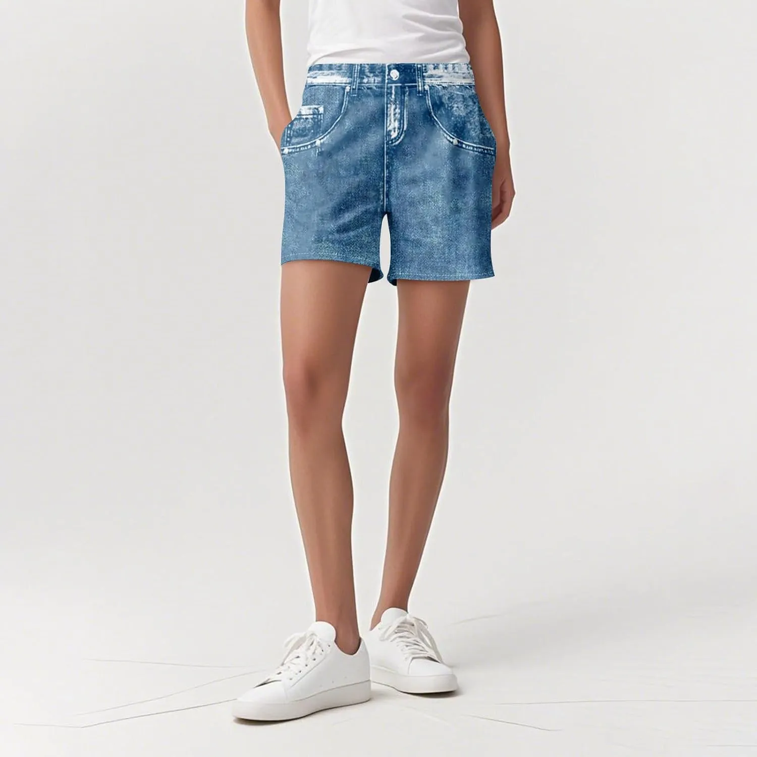 TWGONE Womens Sweatpants Shorts Stretchy High Waisted Denim Printed Bermuda Shorts Sweat Pants That Look Like Jeans