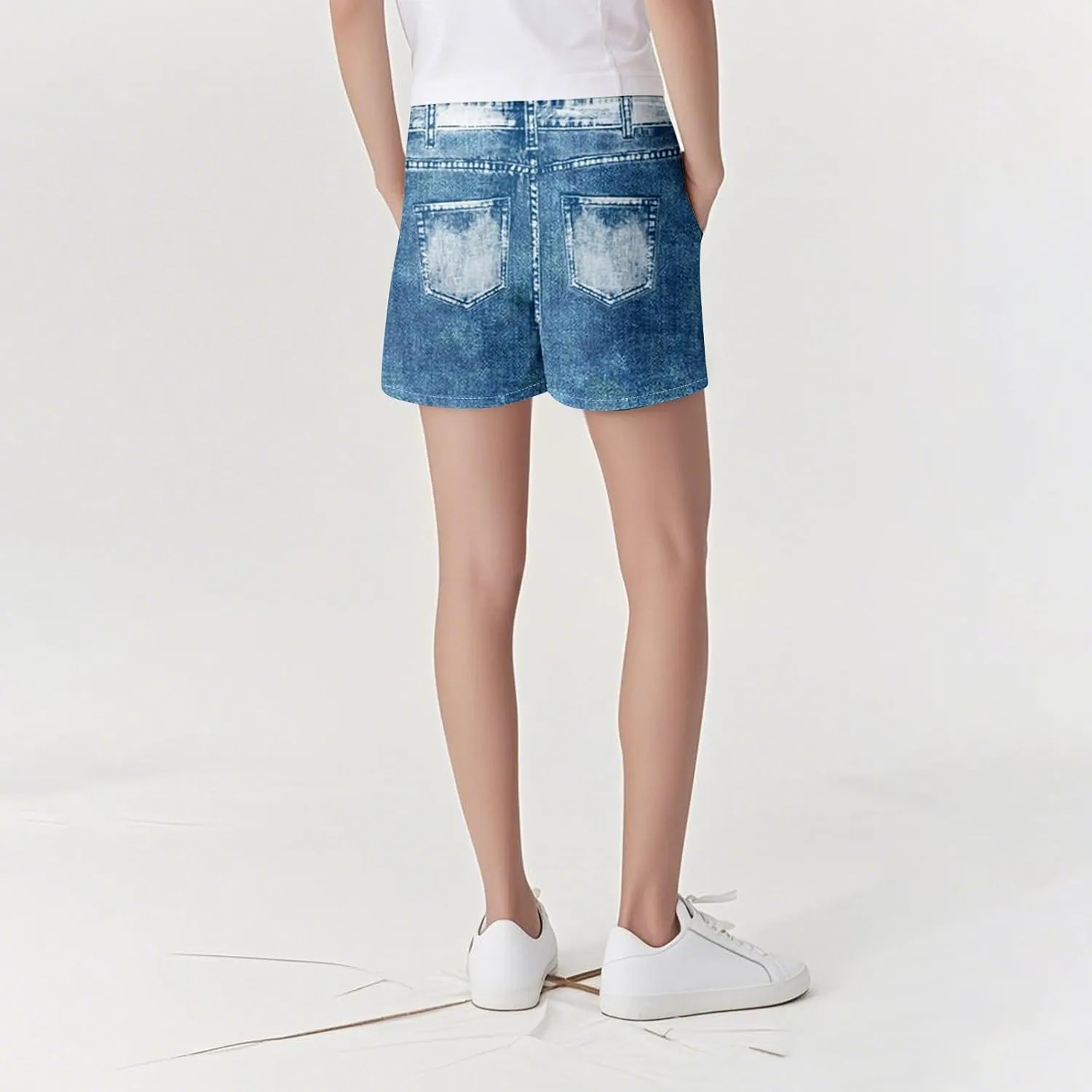 TWGONE Womens Sweatpants Shorts Stretchy High Waisted Denim Printed Bermuda Shorts Sweat Pants That Look Like Jeans