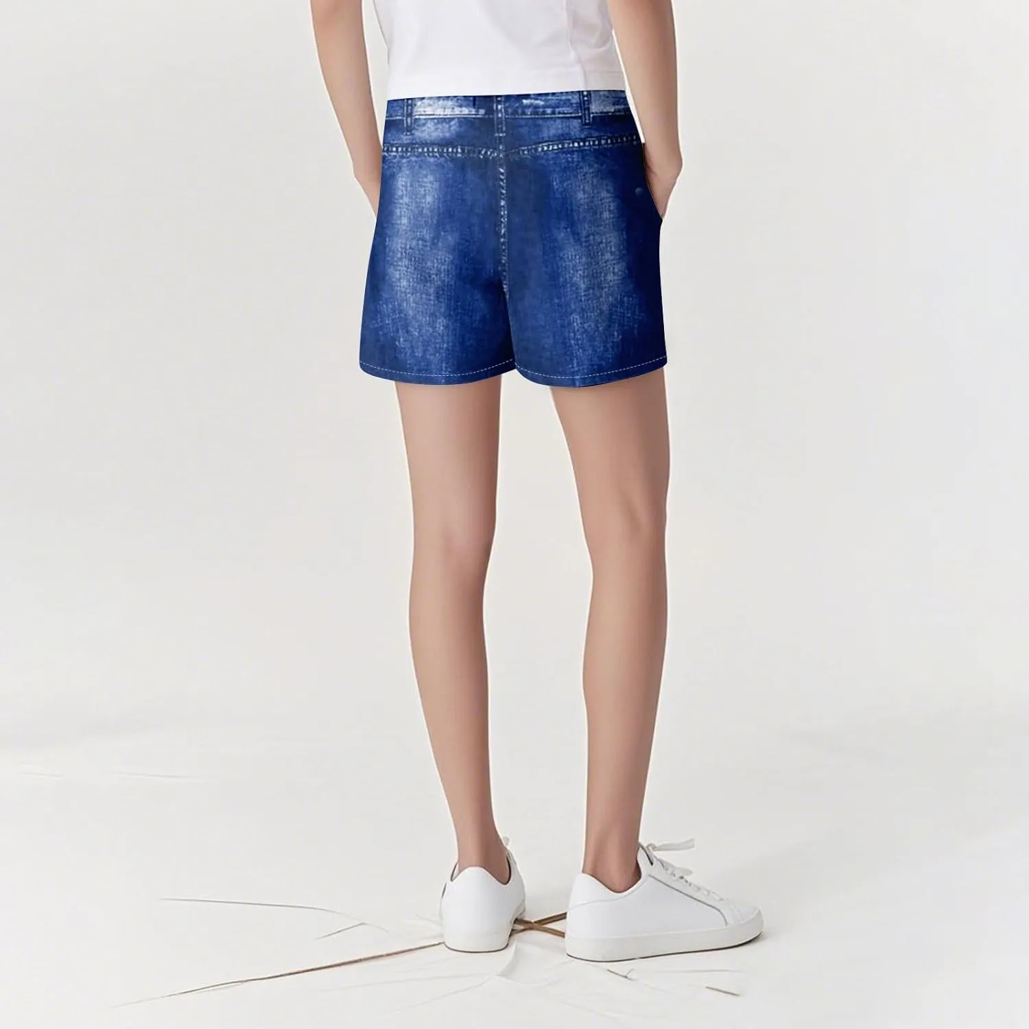 TWGONE Womens Sweatpants Shorts Stretchy High Waisted Denim Printed Bermuda Shorts Sweat Pants That Look Like Jeans