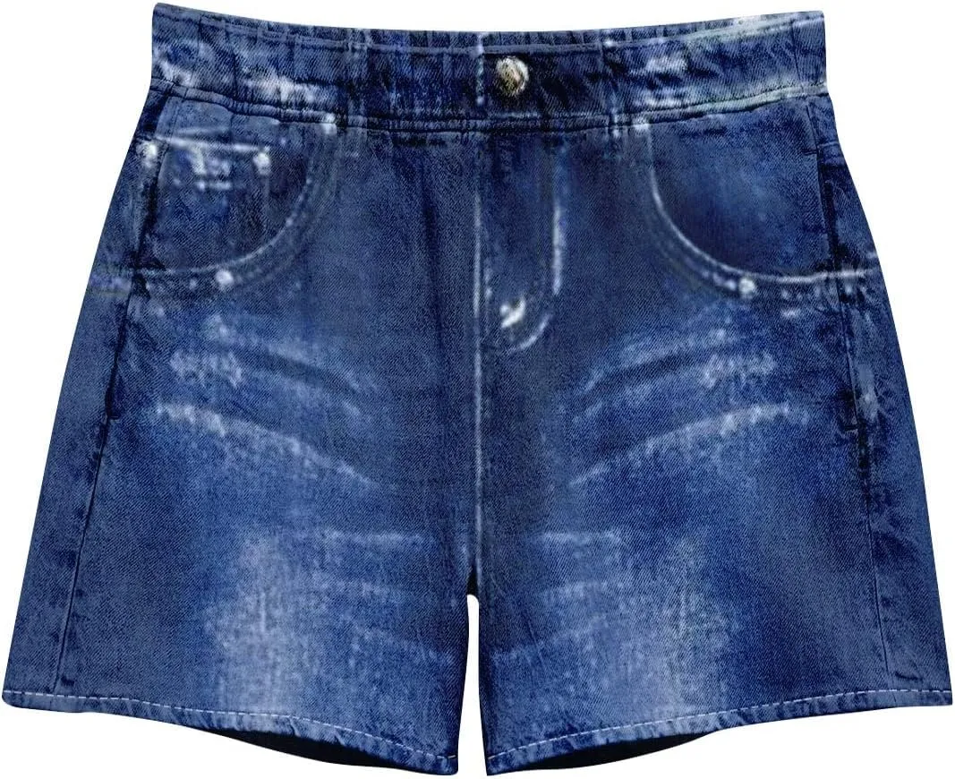 TWGONE Womens Sweatpants Shorts Stretchy High Waisted Denim Printed Bermuda Shorts Sweat Pants That Look Like Jeans