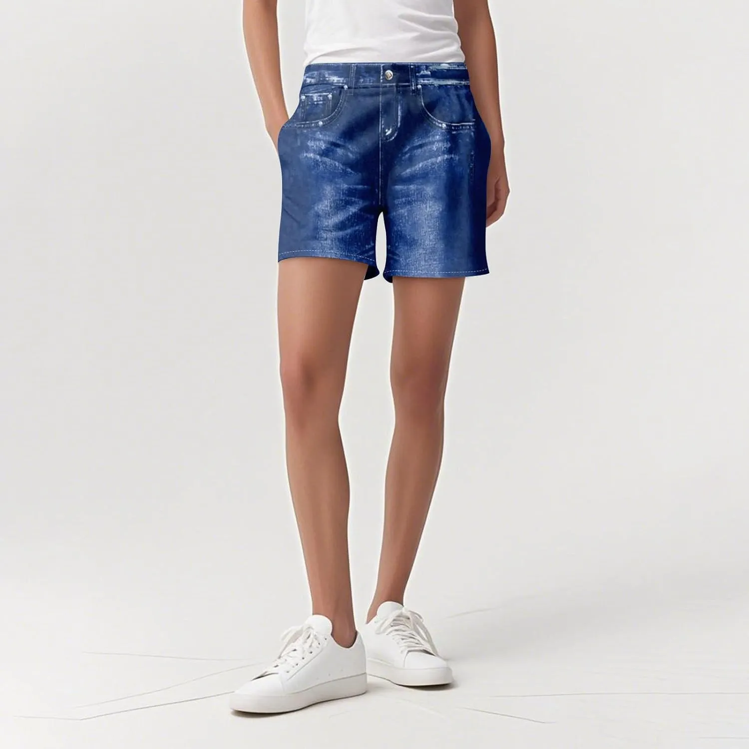 TWGONE Womens Sweatpants Shorts Stretchy High Waisted Denim Printed Bermuda Shorts Sweat Pants That Look Like Jeans