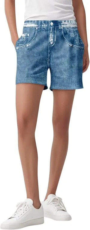 TWGONE Womens Sweatpants Shorts Stretchy High Waisted Denim Printed Bermuda Shorts Sweat Pants That Look Like Jeans