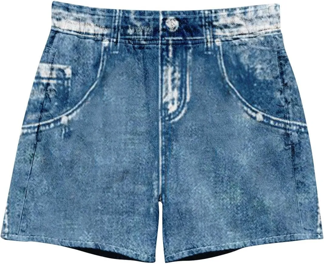 TWGONE Womens Sweatpants Shorts Stretchy High Waisted Denim Printed Bermuda Shorts Sweat Pants That Look Like Jeans