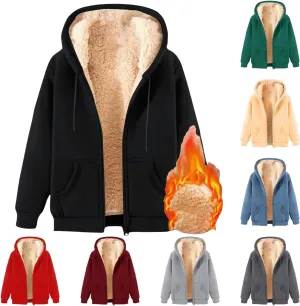Unisex Women's Fleece Zip up Hoodie Warm and Cozy Sherpa Lined Sweatshirt Winter Fluffy Sweaters Hooded Jackets Coat