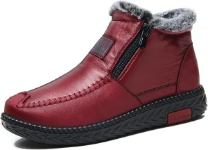 URLECHS Women's Fur Lined Winter Warm Snow Boots Lightweight Waterproof Leather Side Zipper Outdoor Ankle Boots Womens Winter Comfortable Non-Slip Shoes