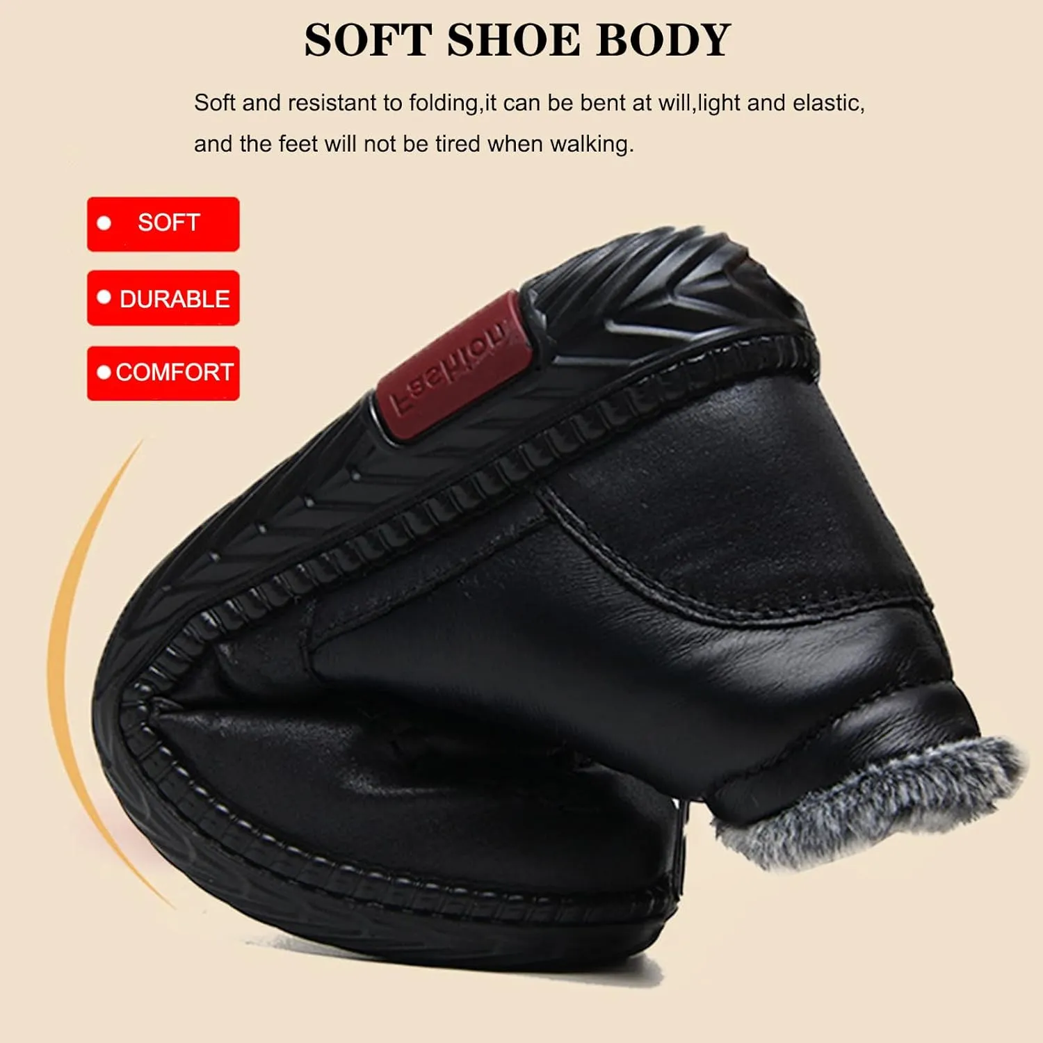 URLECHS Women's Fur Lined Winter Warm Snow Boots Lightweight Waterproof Leather Side Zipper Outdoor Ankle Boots Womens Winter Comfortable Non-Slip Shoes