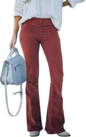 utcoco Womens Corduroy Flared Pants Slim Fit Elastic High Waist Bell Bottom Pants Trousers