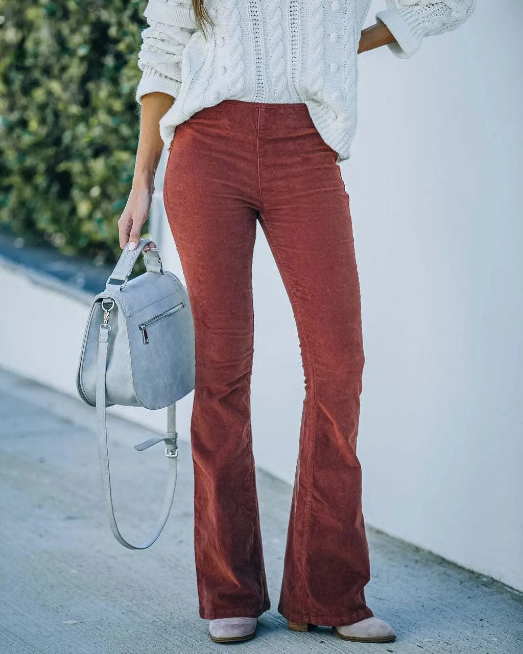 utcoco Womens Corduroy Flared Pants Slim Fit Elastic High Waist Bell Bottom Pants Trousers