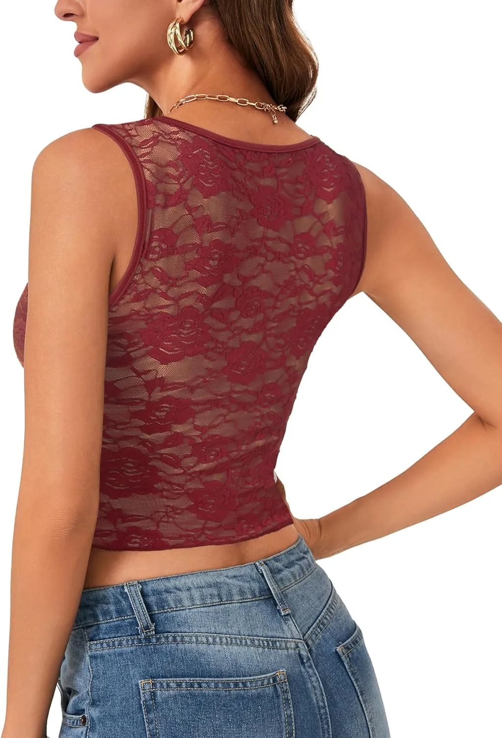 Vrtige Women's Sexy V Neck Lace Sleeveless Slim Fit Trendy Crop Cami Tank Top Blouse