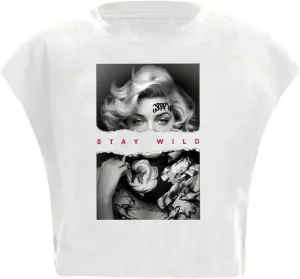 WDIRARA Women's Graphic Print Cap Sleeve Crop Top Crewneck Short Sleeve Tee Y2k T Shirt