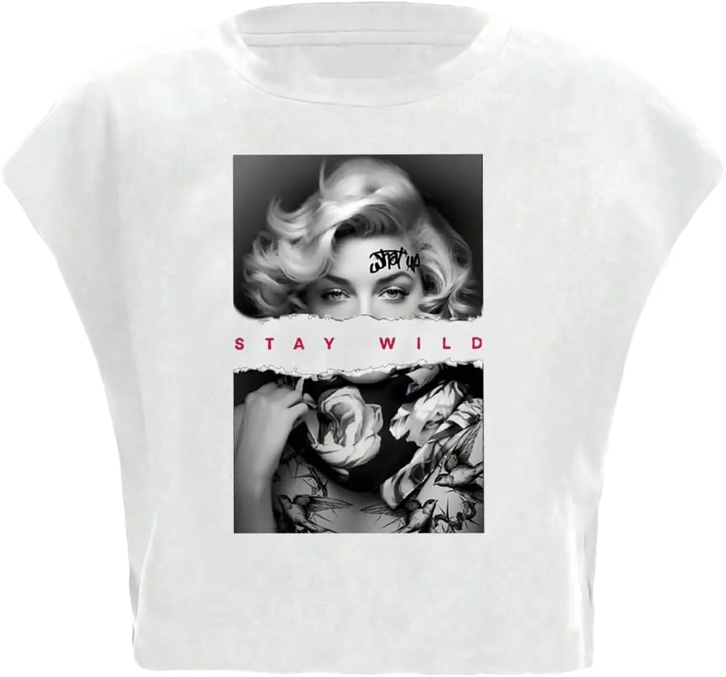 WDIRARA Women's Graphic Print Cap Sleeve Crop Top Crewneck Short Sleeve Tee Y2k T Shirt