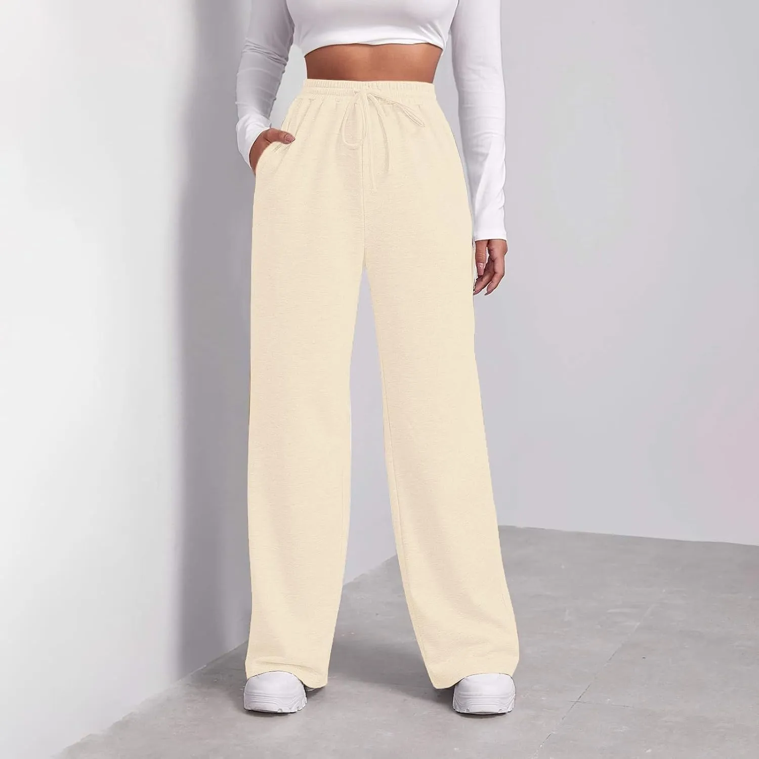 Wide Leg Sweatpants Women Baggy High Waisted Y2k Athletic Sweat Pants Casual Comfy Cotton Joggers with Pockets