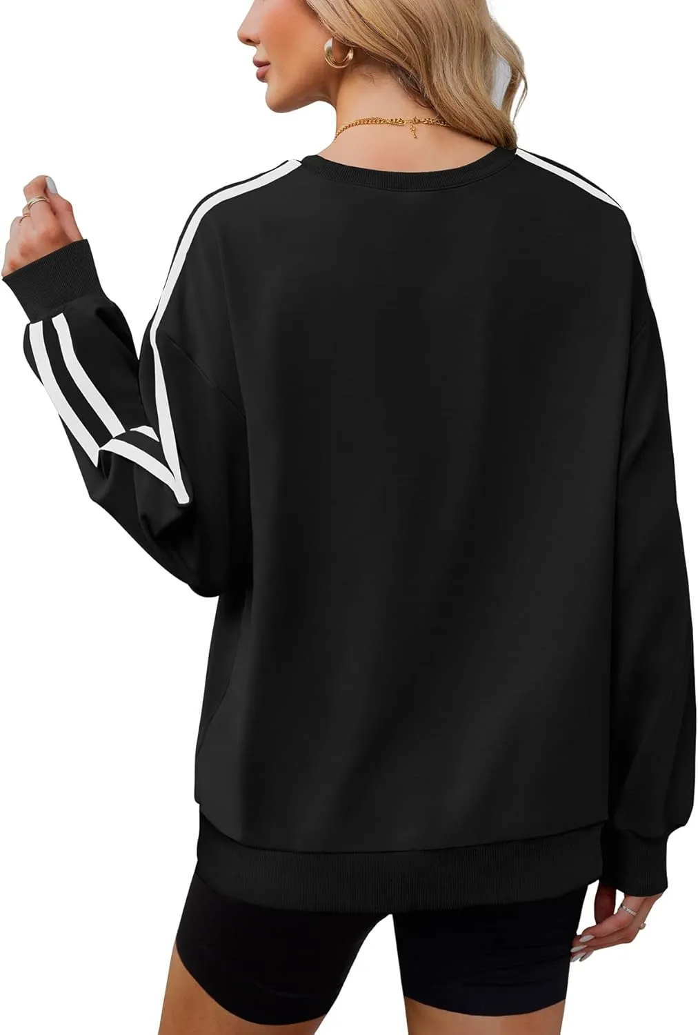 WIHOLL Womens Sweatshirts Oversized Long Sleeve Pullover Striped Shirts Crewneck Fall Outfits Y2K Preppy Clothes