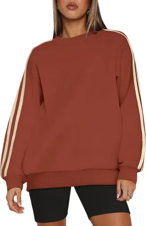 WIHOLL Womens Sweatshirts Oversized Long Sleeve Pullover Striped Shirts Crewneck Fall Outfits Y2K Preppy Clothes