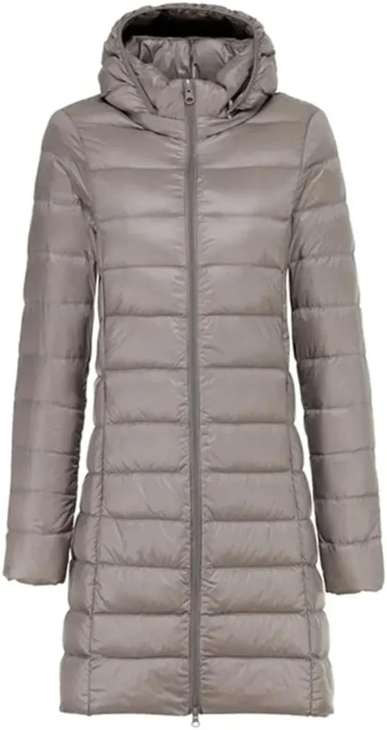 Winter Women Midi Long Down Coat Warm Ultra Light White Duck Down Jacket Parkas Hooded Puffer Outerwears