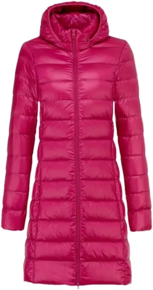 Winter Women Midi Long Down Coat Warm Ultra Light White Duck Down Jacket Parkas Hooded Puffer Outerwears