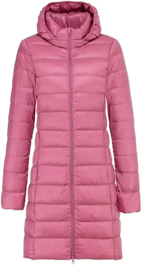 Winter Women Midi Long Down Coat Warm Ultra Light White Duck Down Jacket Parkas Hooded Puffer Outerwears