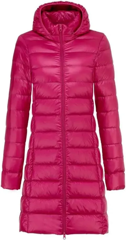 Winter Women Midi Long Down Coat Warm Ultra Light White Duck Down Jacket Parkas Hooded Puffer Outerwears