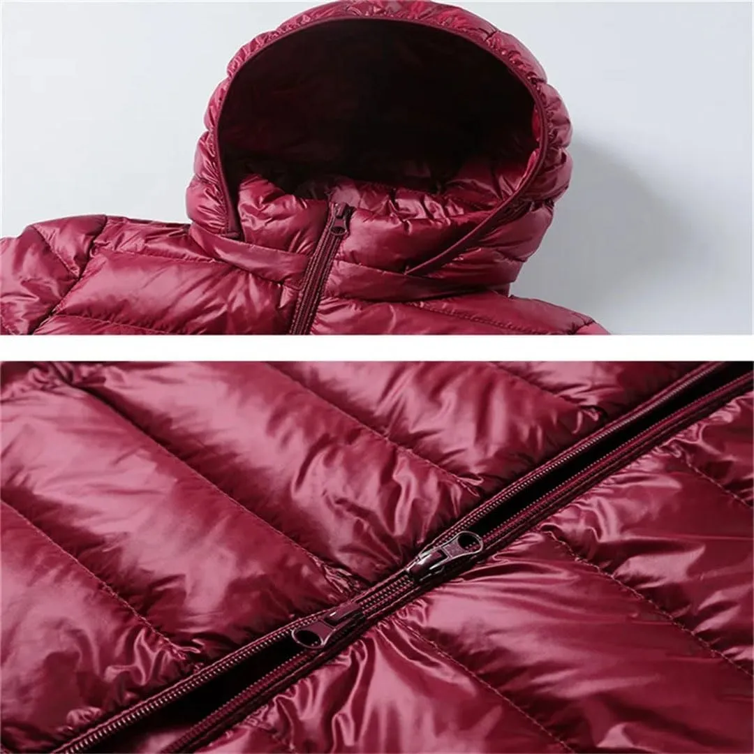 Winter Women Midi Long Down Coat Warm Ultra Light White Duck Down Jacket Parkas Hooded Puffer Outerwears