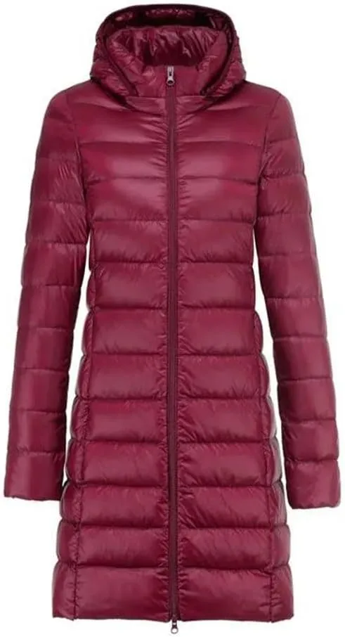 Winter Women Midi Long Down Coat Warm Ultra Light White Duck Down Jacket Parkas Hooded Puffer Outerwears
