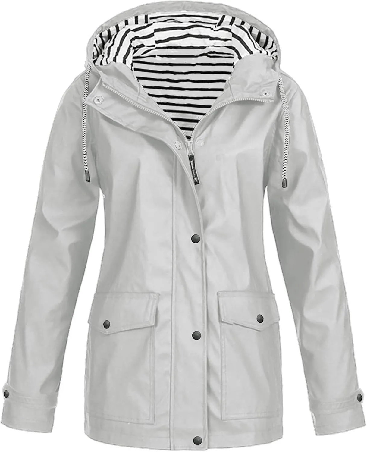 Wkishenl Rain Coat for Women Waterproof Outdoor Travel Rain Jacket Plus Size Lightweight Hooded Pockets Trench Coats