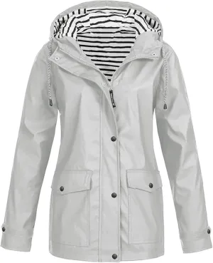 Wkishenl Rain Coat for Women Waterproof Outdoor Travel Rain Jacket Plus Size Lightweight Hooded Pockets Trench Coats