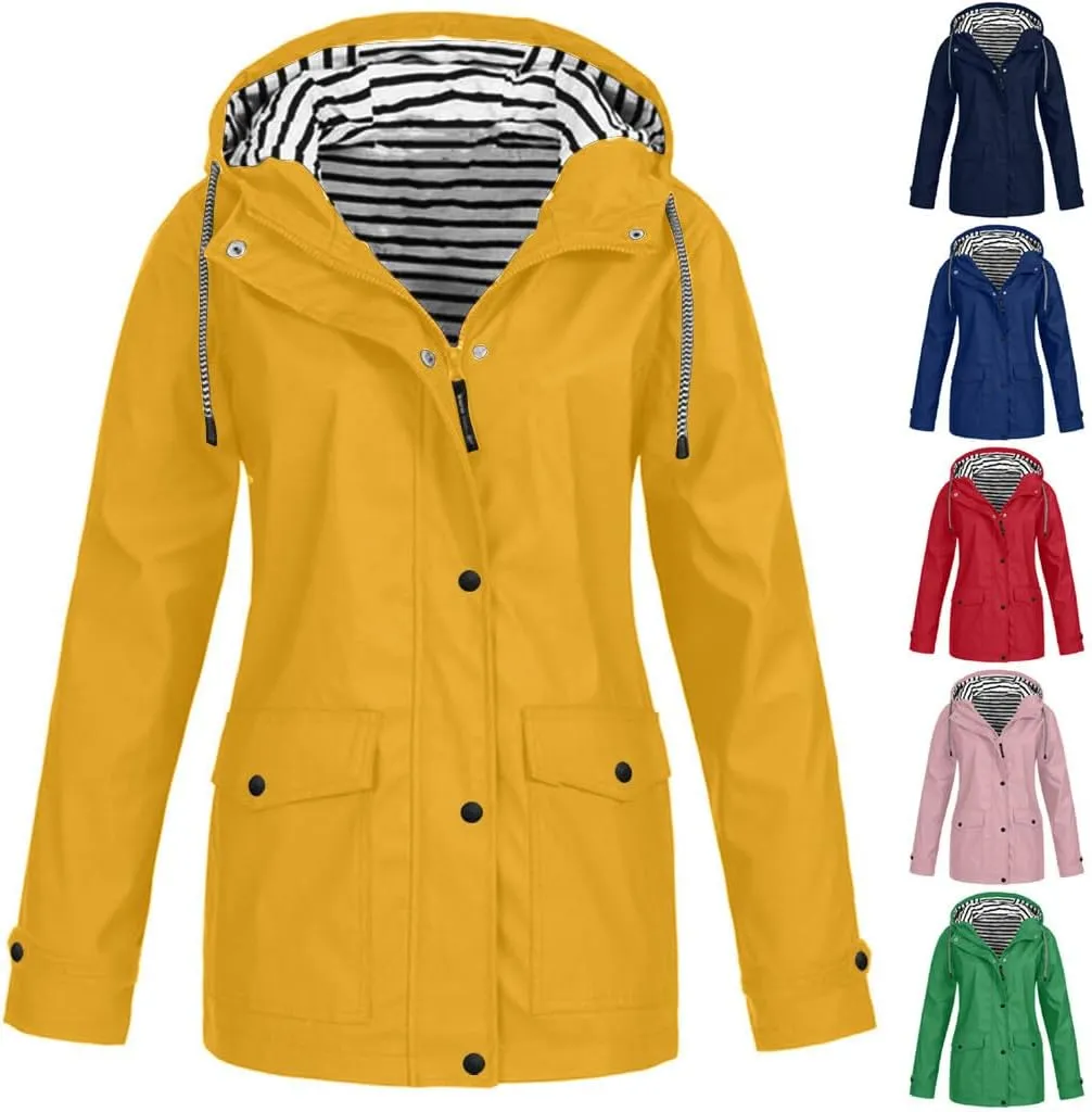 Wkishenl Womens Rain Coat Waterproof Active Outdoor Rain Jacket Lightweight Zip Up Fall Raincoat Windbreaker with Hood