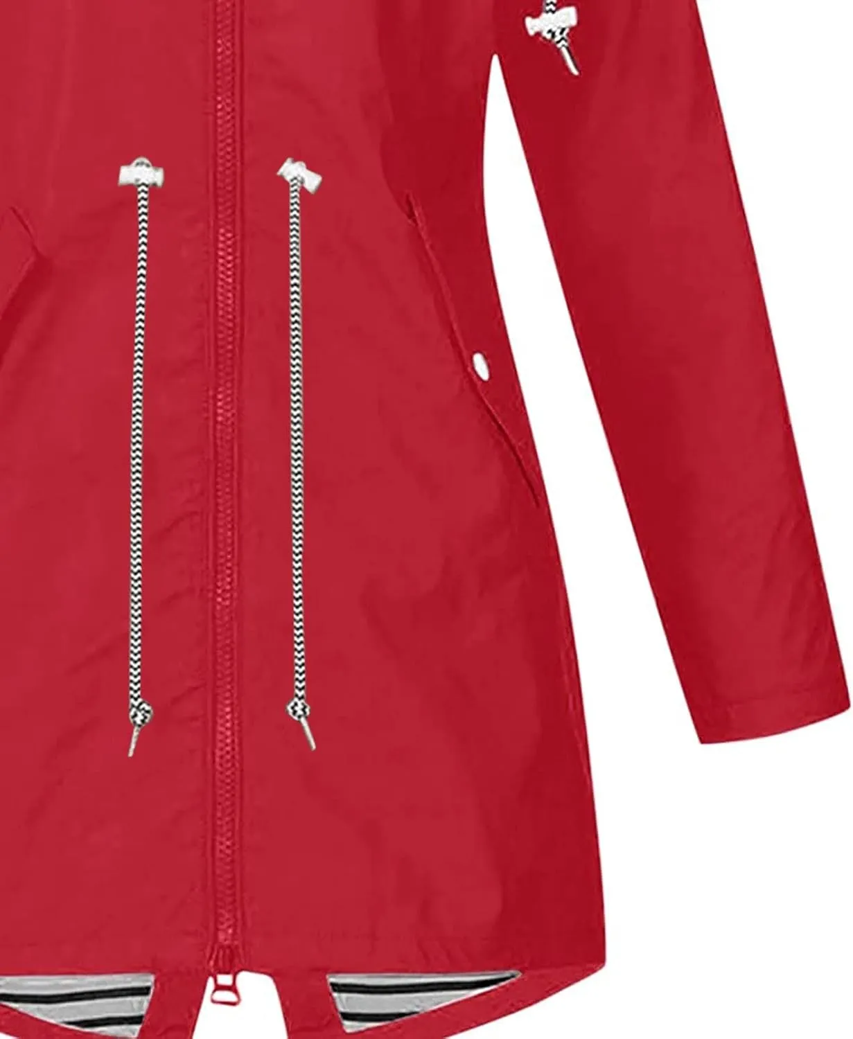 Wkishenl Womens Rain Jacket Zipper Lace Up Waterproof Hooded Long Trench Coats Striped Lined Windbreaker Travel Jacket