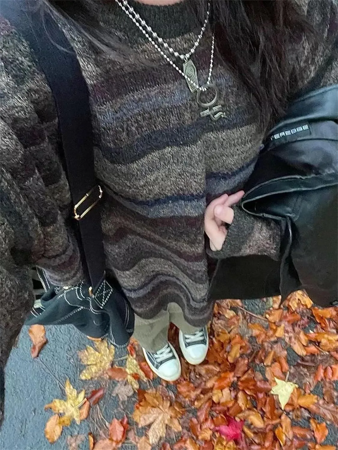 Women Argyle Plaid Oversized Sweater Long Sleeve Crewneck 90s Vintage Aesthetic Pullover Top Harajuku Preppy Sweater