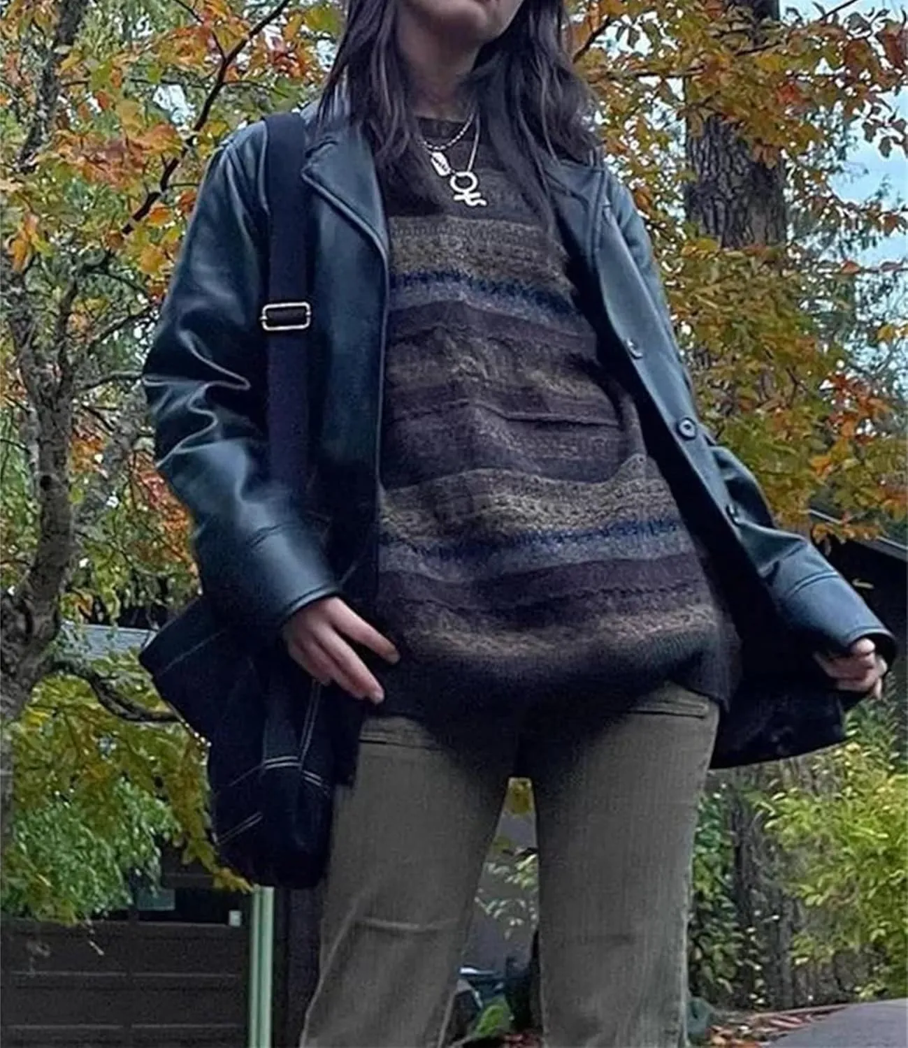 Women Argyle Plaid Oversized Sweater Long Sleeve Crewneck 90s Vintage Aesthetic Pullover Top Harajuku Preppy Sweater