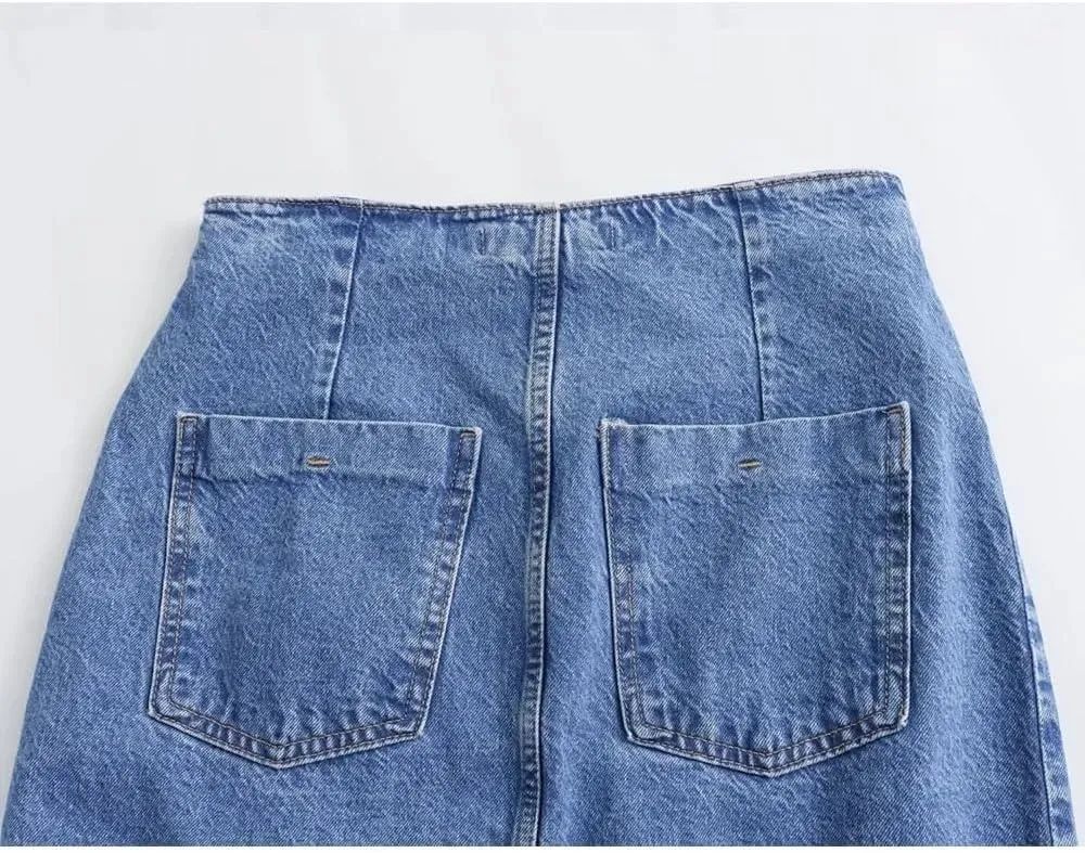 Women Button Front Split Denim Skirt Casual Midi High Waist Slim Fit Vintage Side Slit Skirt