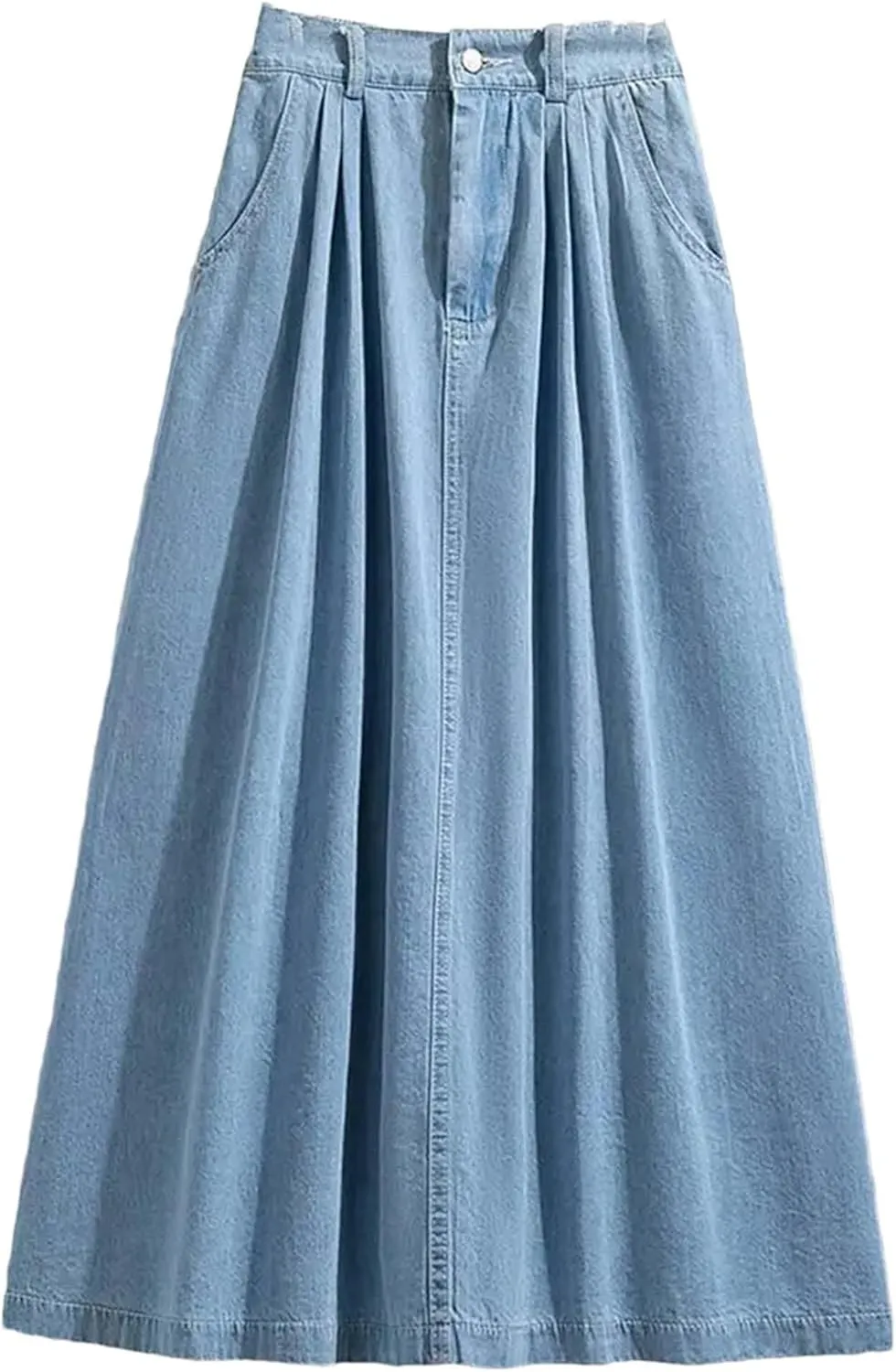 Women Casual High Waist Denim Long Skirt Vintage Solid A-Line Button-Fly Jean Skirts