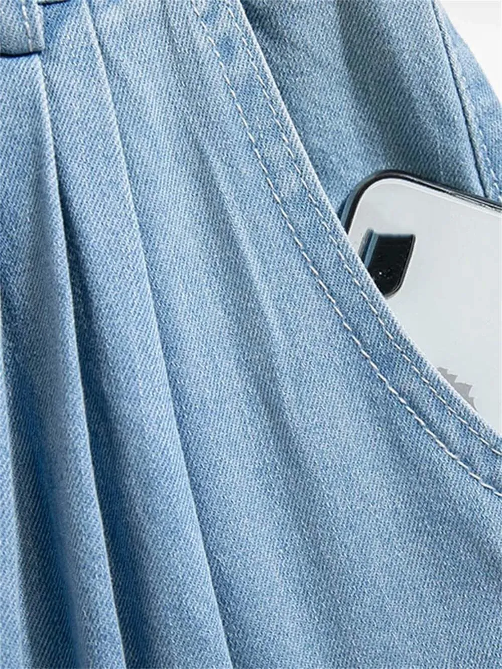 Women Casual High Waist Denim Long Skirt Vintage Solid A-Line Button-Fly Jean Skirts