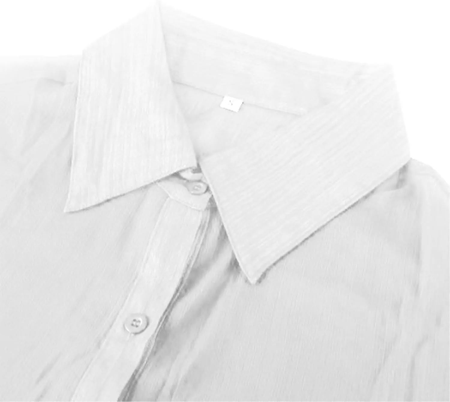 Women Collar V Neck Sheer Shirt See Through Button Down Split Blouse Top